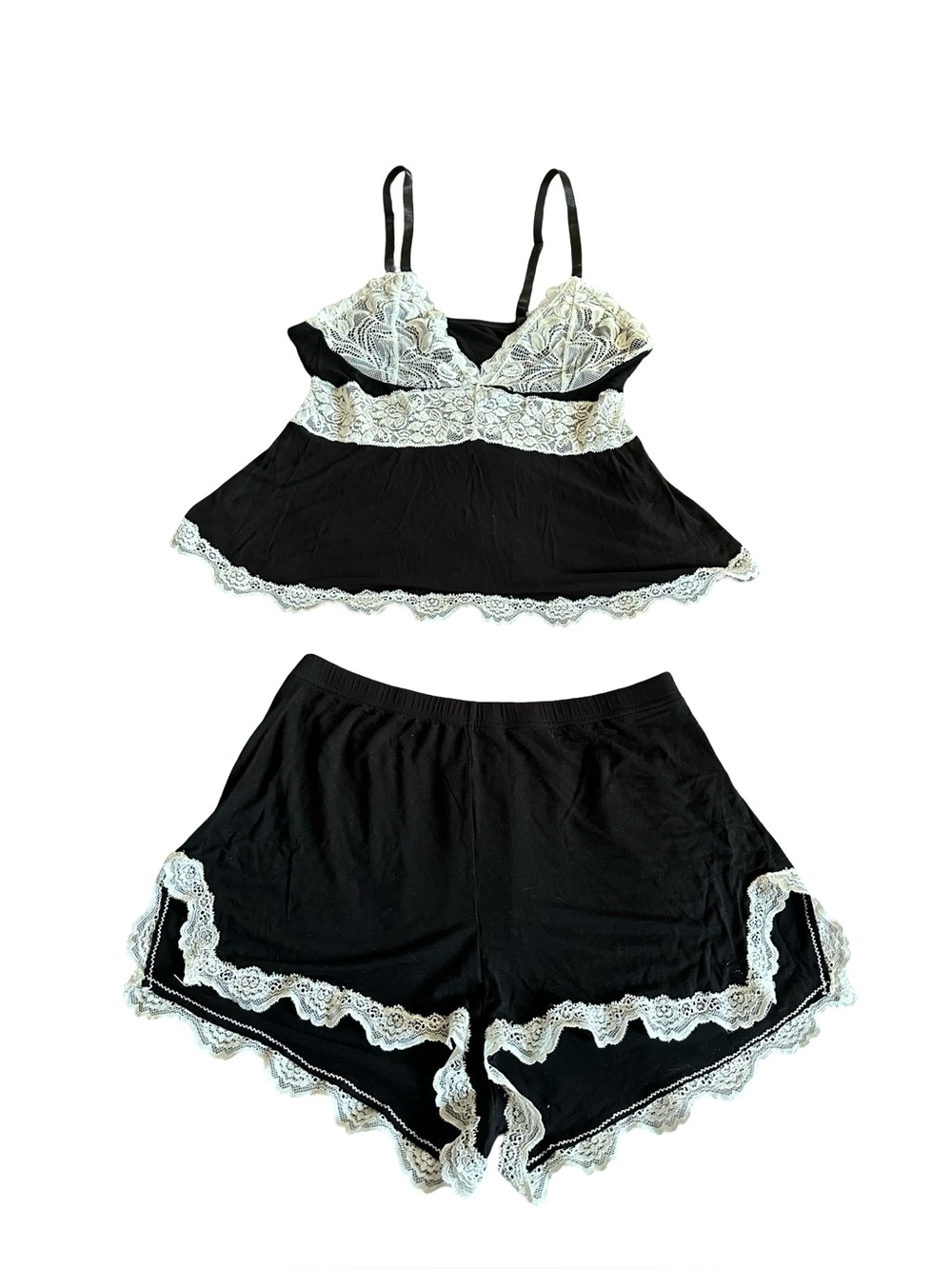 Black & White Lace Trim Cami Set - Women Intimates